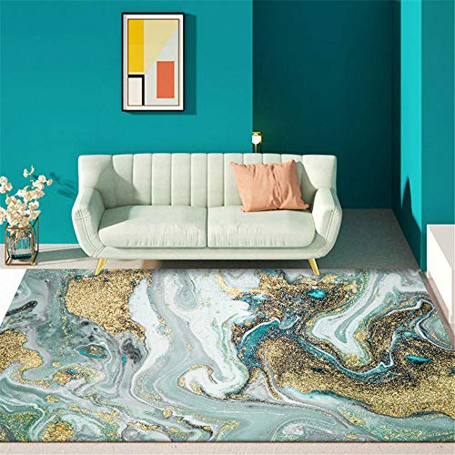 Tapis de zone motif abstrait eau de mer et or au dos antidérapant - 4