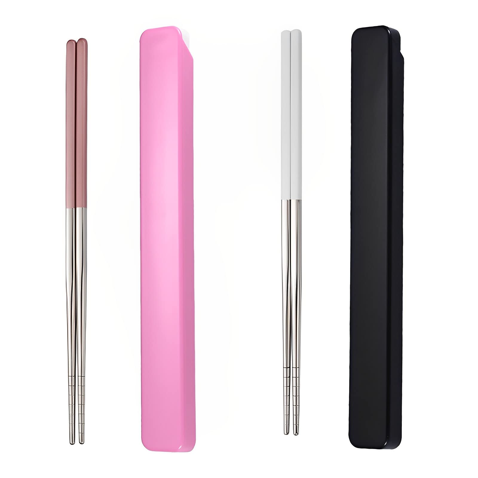 Pink chopsticks reusable Portable Chopsticks SUS304 Stainless Steel Chopsticks with Case for School,Camping,Travel, Bento Box, 9 Inches in length,