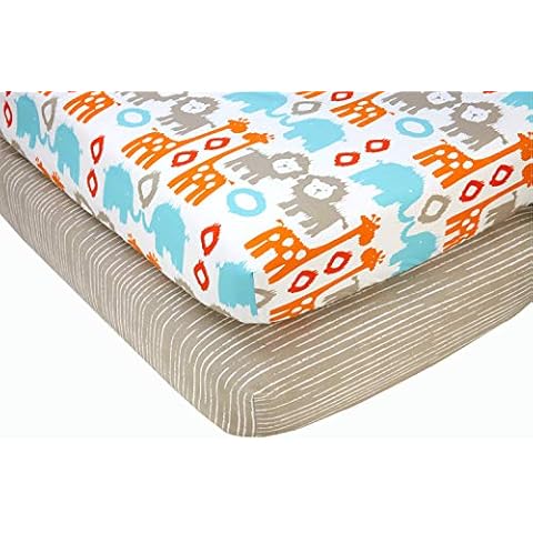 Sumersault Animals 2 Piece Fitted Crib Sheets, Orange, Turquoise, Grey, White Cover