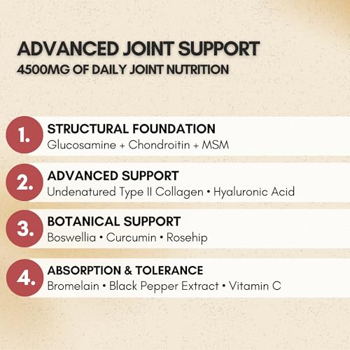 Image of Glucosamine Chondroitin MSM Tablets | 4500mg | 11 Actives Joint Support Supplement : Collagen Type II, Hyaluronic Acid & Boswellia | Knee Mobility, Cartilage & Joint Health | 270 Tablets (90 Days)