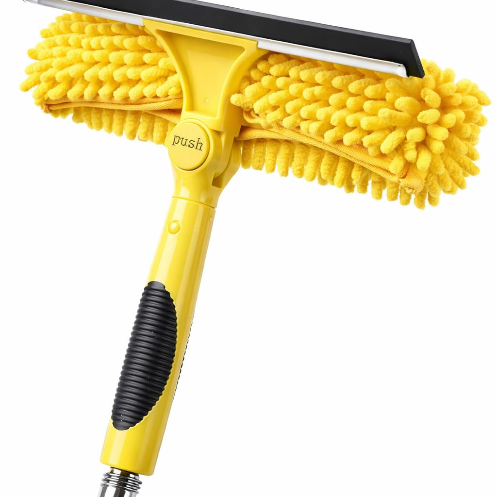 Window Squeegee and Chenille Scrubber, 2-in-1 Combo Cleaning Tools, Multi-Angle Threaded Window Cleaning Tool, Window Washing Equipment for Solar Panel and RV Windshield (Pole Sold Separately)