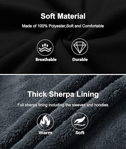 Image of Little Beauty Fleece Hoodies for Men Winter Thick Jackets Sherpa Lined Zip Up Sweatshirt With Kanga Pocket