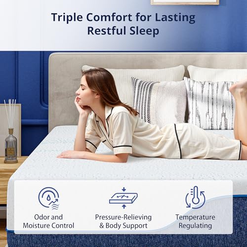 Image of EGOHOME 14 Inch Queen Mattress, Gel Memory Foam with Charcoal, Fiberglass Free, CertiPUR-US Certified, Temperature-Regulating, Machine Washable Cover, 80 inch x 60 inch x 14 inch, Medium