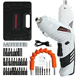 NINGDEDONG Electric Cordless Screwdriver Set, power-screw-guns，Rechargeable Cordless Power Tool with Carrying Case and Bits (white)