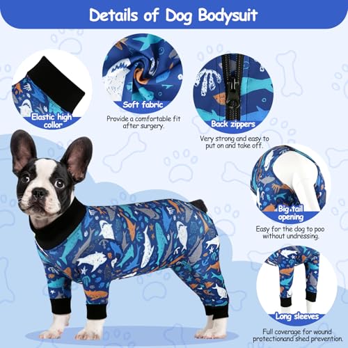 Image of Etdane Dog Surgery Suit Recovery Suit for Dogs Female Spay, Male Neuter Dog Onesie After Surgery Surgical Bodysuits Anti Shedding Suit Sharks /XS
