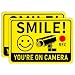 2 Pack Smile You're on Camera Signs – Video Surveillance Signs Outdoor, 10"x7" Rust-Free Aluminum Warning Sign, UV Printed Weatherproof Security Camera Sign for Home, Business, Fence, Driveway, CCTV