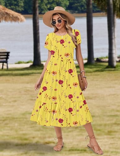 Image of Zeagoo Women Summer Midi A Line Dress Short Sleeve Casual Flowy Tiered Beach Long Sundress with Pockets 2026 Vacation Travel
