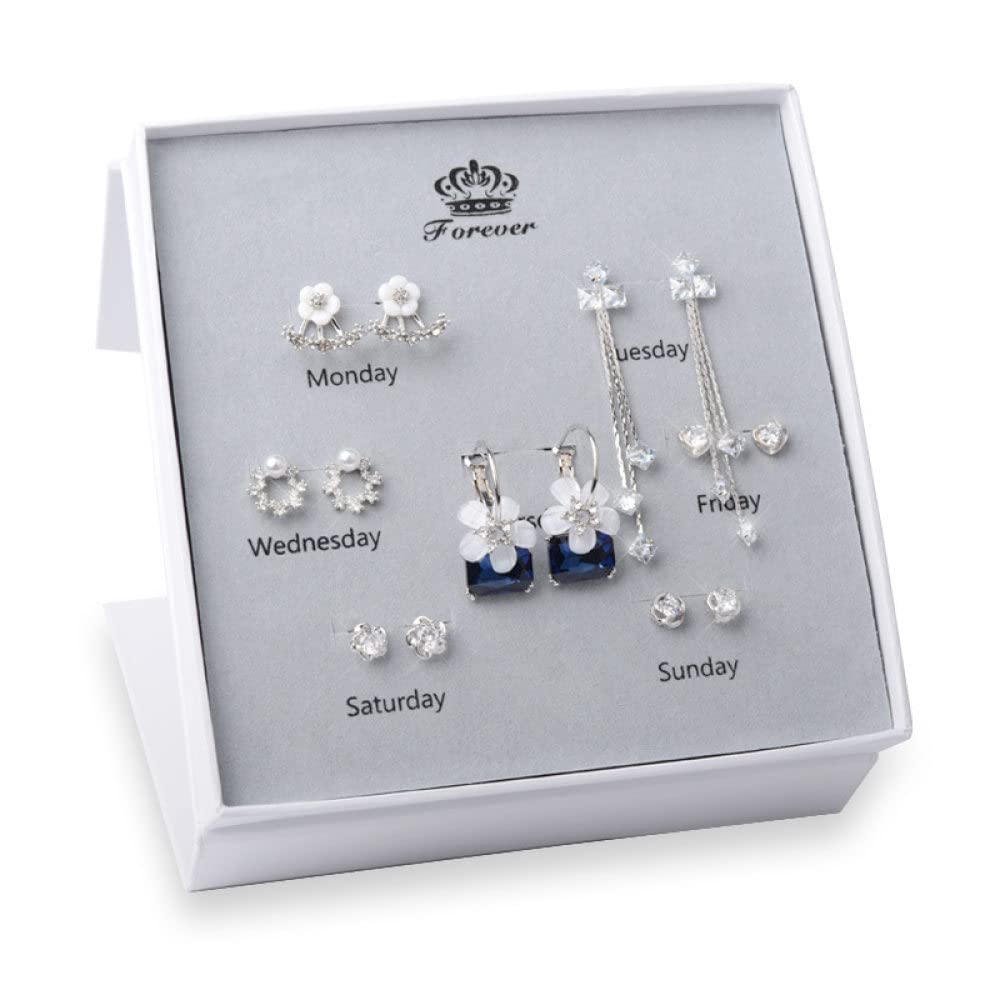 MIDJ Creolen Silber 925,7 Paar Minimalistische Zirkonia Creolen Rund 925Er Sterling Silber Weiß Kreis Ohrhänger Für Damen Mädchen Party Büro Charm Schmuck