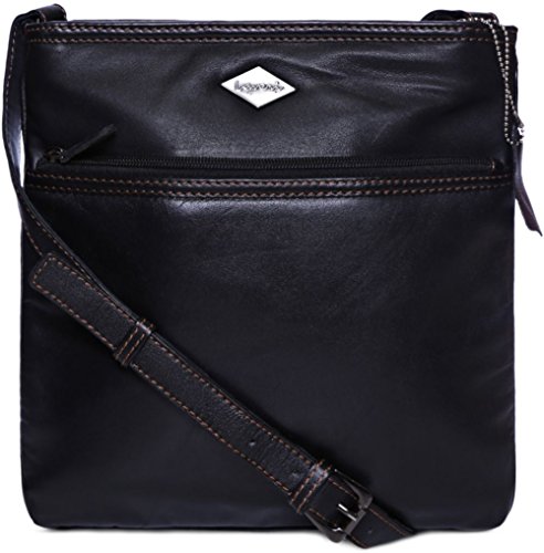 Bolso bandolera de cuero genuino unisex negro para iPad y Kindle