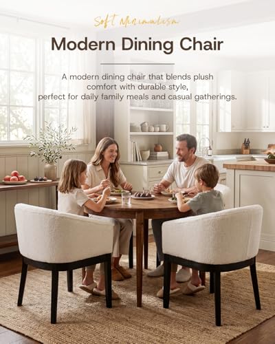Image of HNY Barrel Dining Chairs Set of 6, Mid Century Modern Upholstered Dining Chairs with Arms, Sherpa Boucle Kitchen & Dining Room Chairs, Solid Wood Frame Accent Chairs for Kitchen, Apartment, White