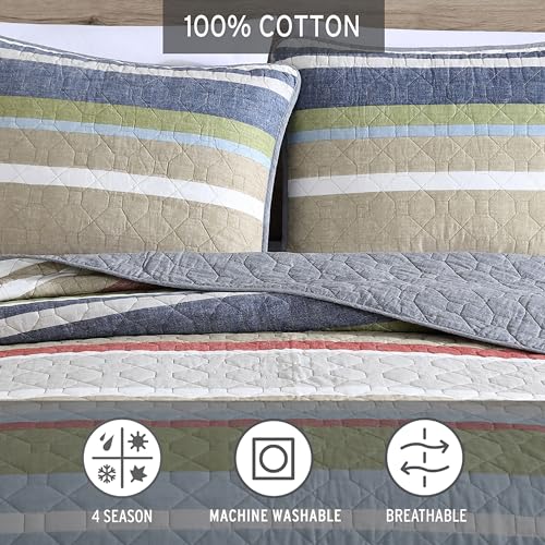 Image of Eddie Bauer - Full /Queen Quilt Set, Cotton Reversible Bedding Set with Matching Shams, Lightweight Home Decor for All Seasons (Salmon Ladder Beige, Full /Queen)