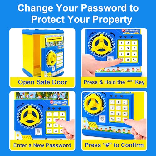 Image of VGRASSP Piggy Bank Mini ATM Toy for Kids and Adults - Gullak with Number Password and Touch Sensor - Money Saving Safe ATM Toy with Lights and Sound - Yellow