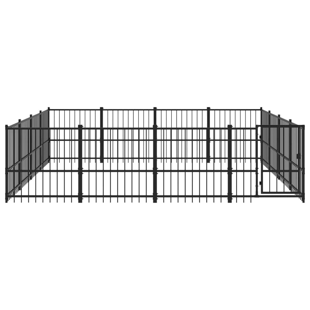 Perrera para perros al aire libre de acero con recubrimiento en polvo de 15,05 m² con puerta giratoria, protección y seguridad para cachorros y mascotas en el jardín o en casa