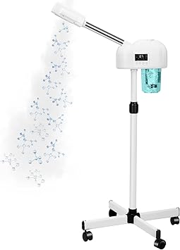 باخرة الوجه المهنية للبشرة النظيفة، شاشة LCD، باخرة الوجه لEsthetician، استخدام في المنزل وصالون، سبا مع ضباب ساخن، وظيفة الموقت، ارتفاع قابل للتعديل & عجلات المتداول