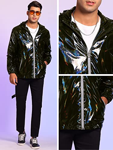 Lars Amadeus Metallic Jacket for Men's Solid Zipper Sparkle Shiny Holographic Hooded Windbreaker4