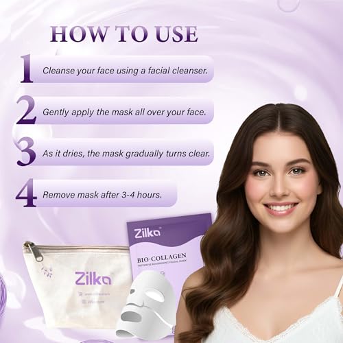 Image of Zilka Bio Collagen Korean Face Mask (Pack of 1) - Niacinamide, Hyaluronic Acid & Fast Absorbing Collagen | Overnight Hydrating Face Mask for Glass Skin | Anti-Aging, Firming, Reduces Fine Lines & Wrinkles | Korean Skincare