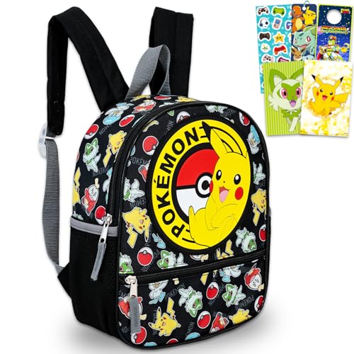 Conjunto de mini mochila Pokémon – Pacote com mochila Pikachu de 30,5 cm, mini pôster, adesivos, marcador, mais | Bolsa escolar Pokémon pequena para crianças, meninos e meninas
