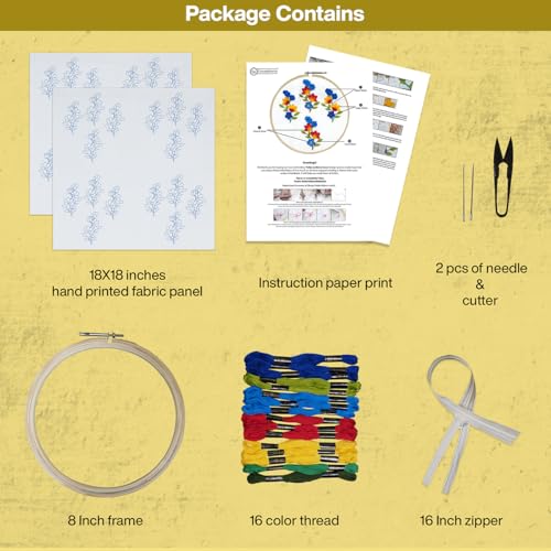 Image of Embroiderymaterial DIY Embroidery Cushion Cover Embroidery Kit for Beginners with Tulip Flower Design Cross Stitch Decorative Pillow Covers, Hand Embroidery Craft Kit for Home Decor (2PC, 16x16)