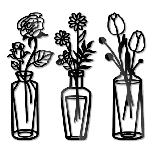 3 Pcs Black Flower Wall Art Decoration, 20cm Acrylic Black Vase Wall Art for Hallway and Stairs, Kitchen Wall Arts Living Room Bathroom Decorations Bedroom Hallway Decor 3 Pcs Black Flower Wall Art Decoration, 20cm Acrylic Black Vase Wall Art for Hallway and Stairs, Kitchen Wall Arts Living Room Bathroom Decorations Bedroom Hallway Decor