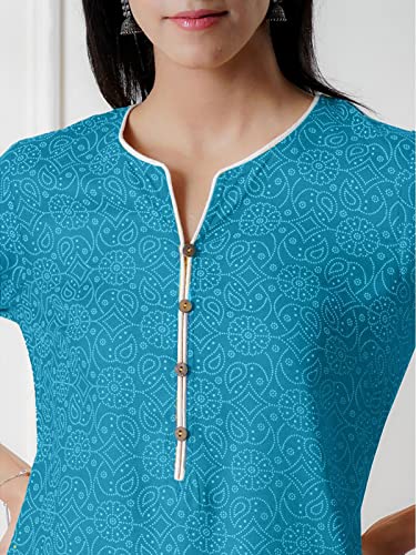 Image of rangita Turquoise Rayon Knee Length Printed Straight Kurti for Women | Kurta for Women