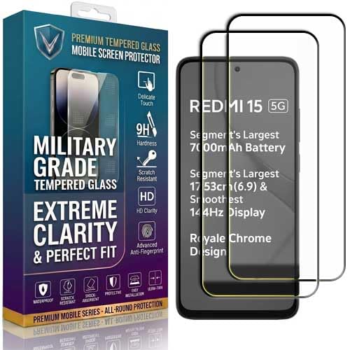 Image of PremiumTempered Glass for Redmi 15 Screen Protector,9H Hardness,HD Clarity,Scratch-Resistant & Case-Friendly (Pack-2)