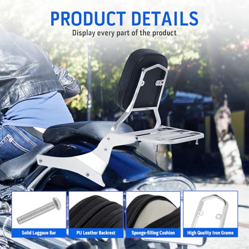 H-YEEU Motorrad Sissy Bar Rückenlehne Gepäckträger Kissen fit für Suzuki Boulevard C50 2005-2011