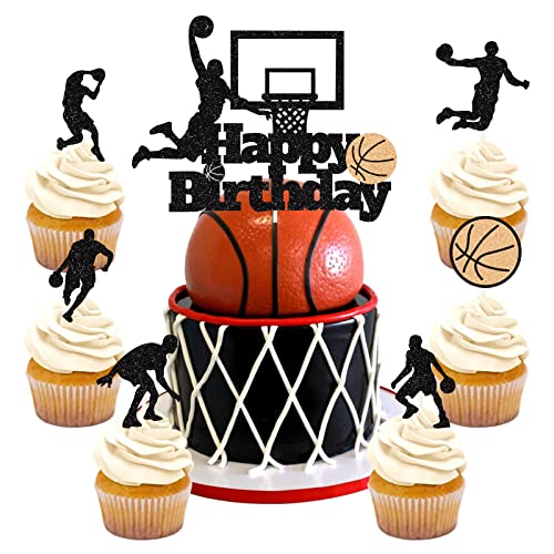 palasasa 25 Pièces Decoration Gateau Basketball Toppers de Basket-Ball Scintillants Basketball Cake Topper Gâteau de Basketball Topper Thème pour Homme, Garçon, Anniversaire, événement, Fête