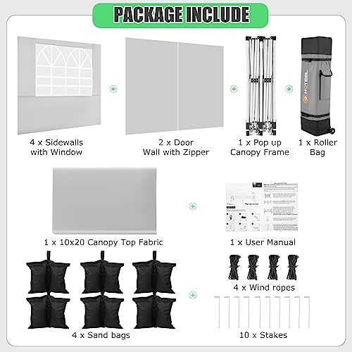 Image of HOTEEL Folding Gazebo 3 x 6 Gazebo Waterproof Stable Party Tent Foldable Folding Tent with 6 Side Walls & Roll Bag & 4 Sand Bags, Easy Assembly for Weddings, Commerce, Parties, UV50+ Protection, White