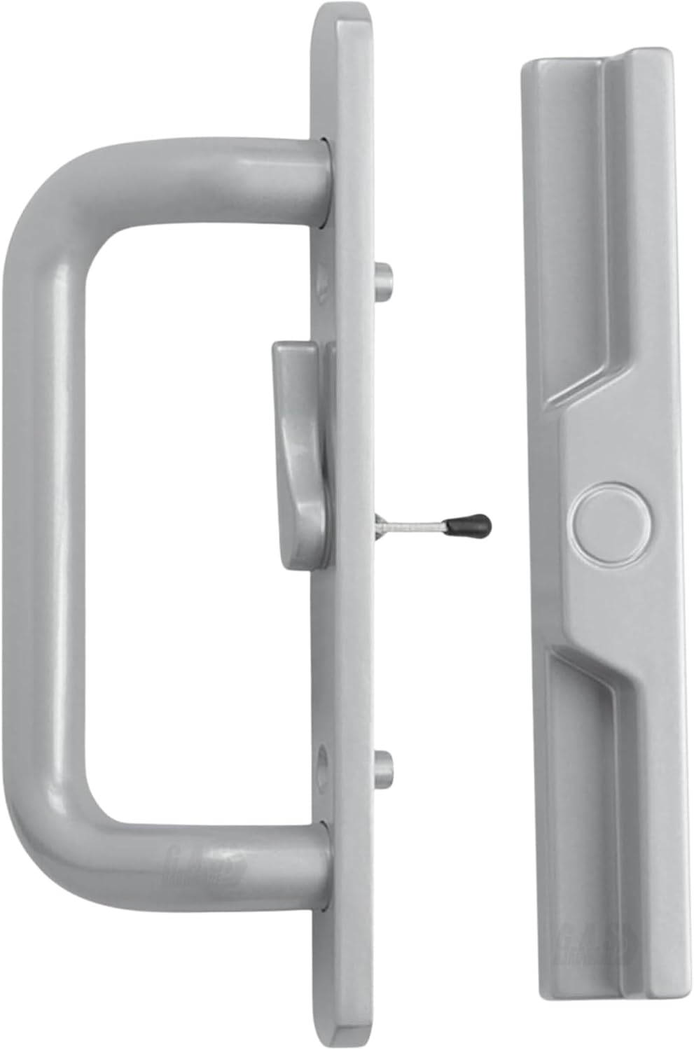 Sliding Glass Door 8.5" Handle Set Replacement | 3-15/16" Hole Spacing - No Mortise Lock | Fix and Repair Glass Door Hardware - Center Latch Handle, Right-Handed Orientation - Grey