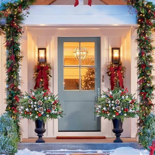 Pots de fleurs pré-éclairés de Noël avec lumières intégrées étanches