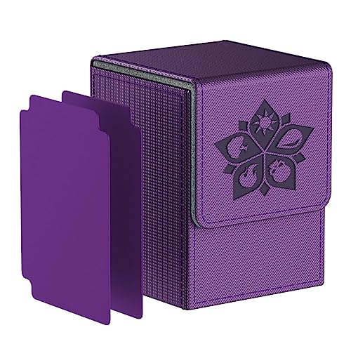 ULTRGEE Deck Box for MTG Cards, MTG Deck Box Fits 110 Single Sleeved Commander Cards, Trading Card Storage Case with 2 Dividers – Purple