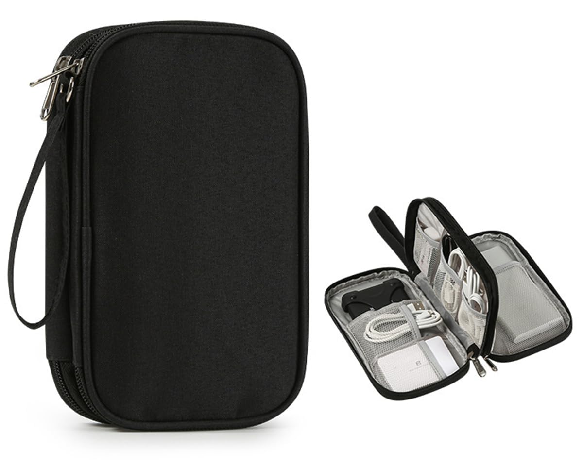 Cable Organizer Bag Portable Tech Travel Pouch with Zipper Multiple Electronic Storage Pockets For Cable, Cord, Charger, Phone, Earphone, SD Card