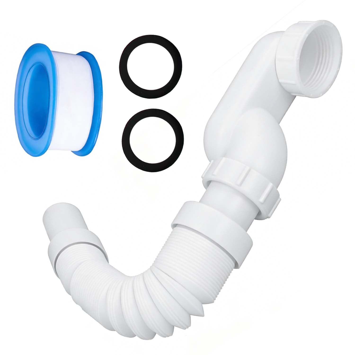 Cddcwz White Bathtub Shower Drain Pipe, Low Profile 1 1/2" P-Trap, Flexible Bathtub Shower Drain Pipe Durable Plumbing For Freestanding & Rv Bathtub Tubs