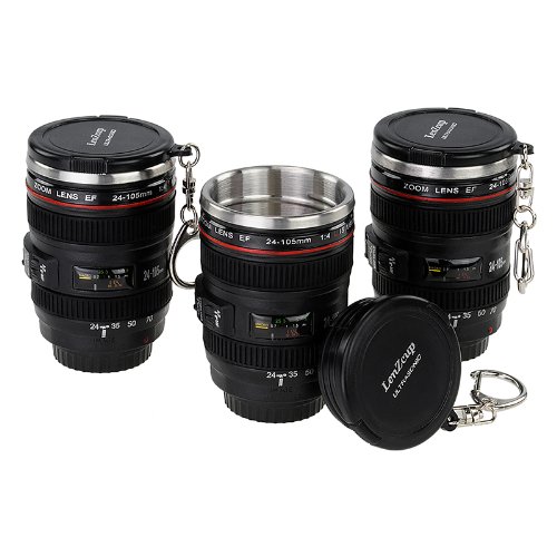 Fotodiox LenZcup EF Shotglass Set - Set of Three Camera Lens Mug Shot Glass Key chains, Mini Replica of Canon EF 24-105mm f/4L IS USM Lens (1:4), 1.5oz Stainless Steel Interior
