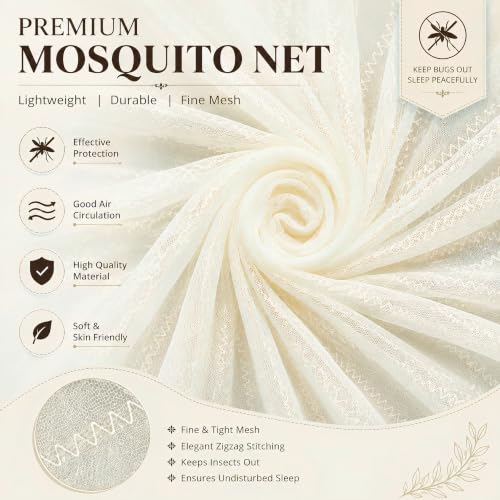 Image of Mosquito Net for King Size Bed & Double Bed, 6x7 ft, Wall /Hook Hanging, Premium Poly-Cotton Blend Fabric Foldable Machhardani (Pastel Cream)