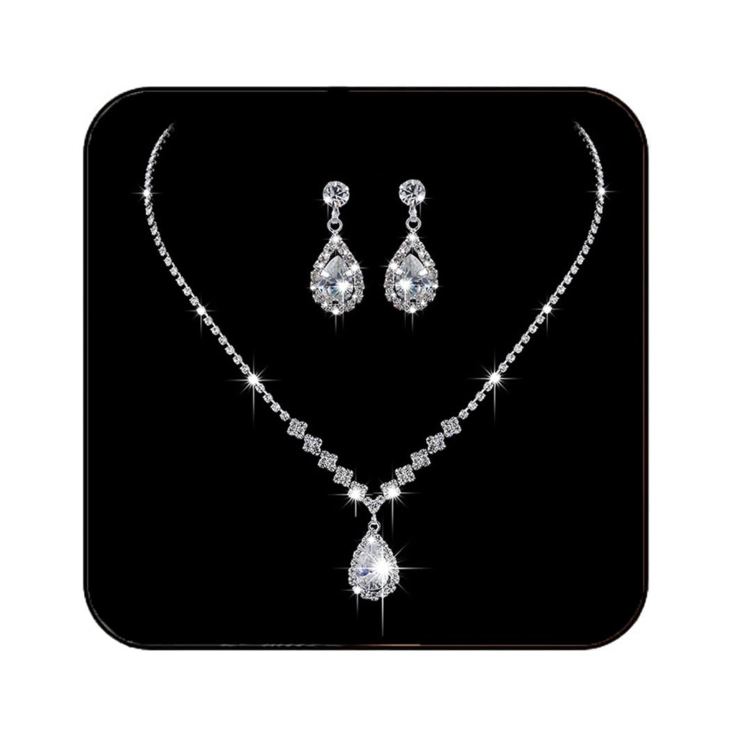 Bride Silver Bridal Necklace Earrings Set Crystal Wedding Jewelry Set Rhinestone Choker Necklace for Women (Set of 3) (NK144-3)