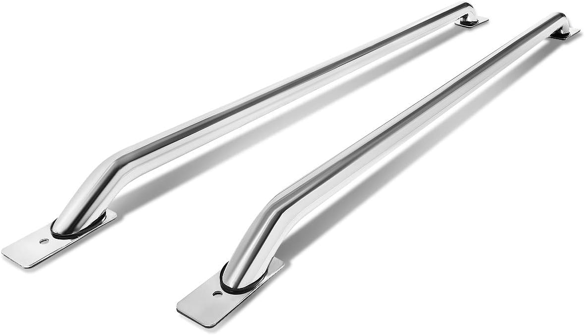 Auto Dynasty Pair of Stainless Steel Chrome Truck Side Bar Rail Compatible with C/K/Silverado/Ram 8ft Long Bed Cab