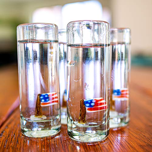 Schnapsgläser mit USA-Flagge, mundgeblasenes Glas mit amerikanischer Flagge, schwerer Boden, hoch, zylindrisches Design, 57 ml, 4 Stück Cover