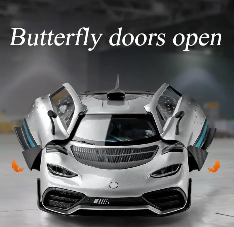 Image of 1:24 Scale Big Mercedes Benz AMG ONE Metal Diecast Car for Kids with Openable Doors, Sound, Light Effects, Pullback Function, Grey