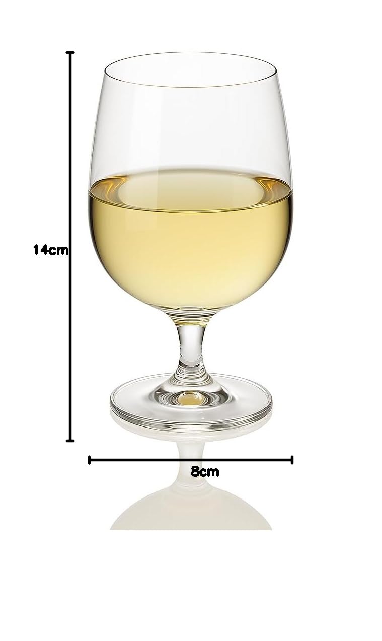 DIAMANTE Copas de vino de tallo corto, copas de agua, juego de 6, capacidad de 346 ml, aptas para lavavajillas