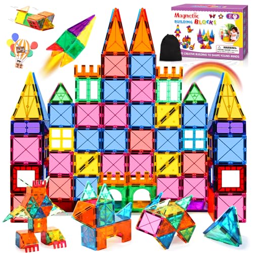 BARAKYEG Bloques de Construcción Magnéticos 56 Piezas Bloques Construccion Niños,3D Juguetes construcciones magneticas niños para Niños y Juguetes Niñas 3 4 5 6 7 AñosEducativos 3D Imanes Regalos