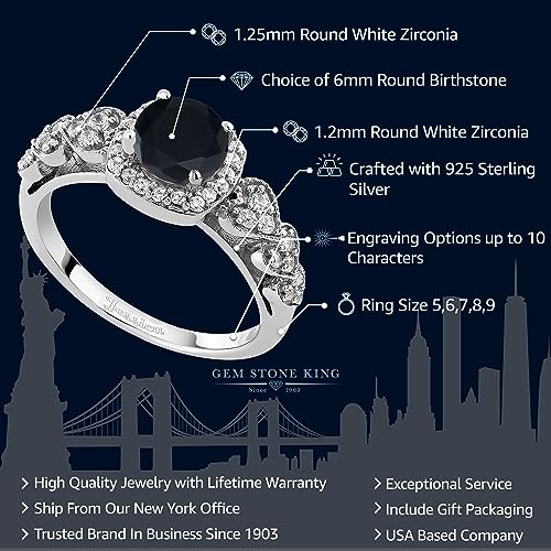 Gem Stone King 925 Sterling Silver Customized Personalized 6Mm Round Gemstone Birthstone Engagement Promise Name Engraved Ring For Women (Size 6) #TOP1