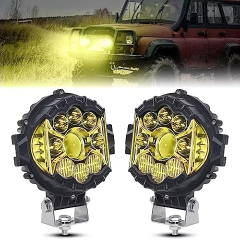 Aaiwa 7 INCH Round LED Driving Light, 2PCS 80W LED Spot Light Bar with Mounting Bracket Suit for SUV, Truck, ATV, SUV, Amber LED Work Light Round Led Offroad Lights Cover