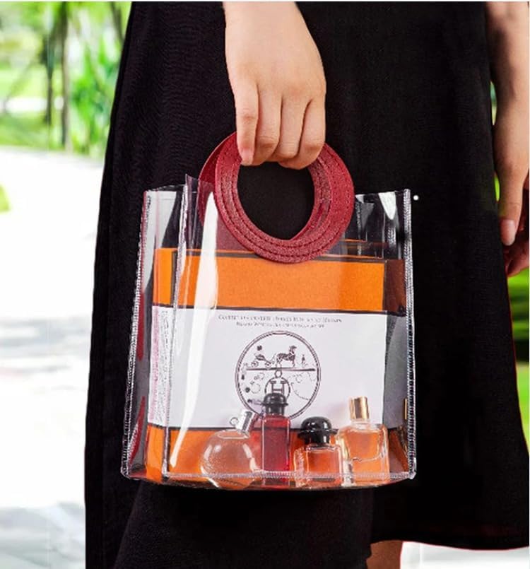 SATYAM KRAFT 6 Pcs Transparent Reusable Leather Goodie Bags | Elegant Gift Bags for Her/Him Wedding Return Favors, Engagement Hampers, Marriage, Birthday & Festival Gifting | Handle Hamper Carry Bag-image-37