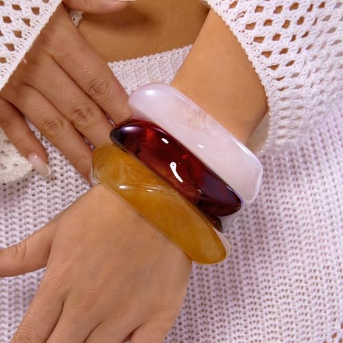 RINHOO 3pcs Acrylic Bangle Colorful Square Resin Bracelet Irregular Punk Geometric Statement Jewelry for Women (Style-A) - image 2