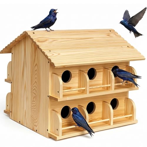 Iriisy Purple Martin Bird House 12-Room Wooden Bird Houses for Outside Large Solid Wood Purple Martin House Weatherproof Martin Houses for Outdoors Garden Easy Assembly