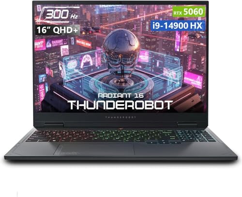 Image of Thunderobot Radiant 16 i9 5060 2.5K Gaming Laptop, 16 inch QHD+ up to 300Hz 2.5K Display, Core i9-14900HX, GeForce RTX 5060, 64GB DDR5 RAM, 4TB SSD, RGB Backlit Keyboard, Wi-Fi 6, Win 11 Home, Black