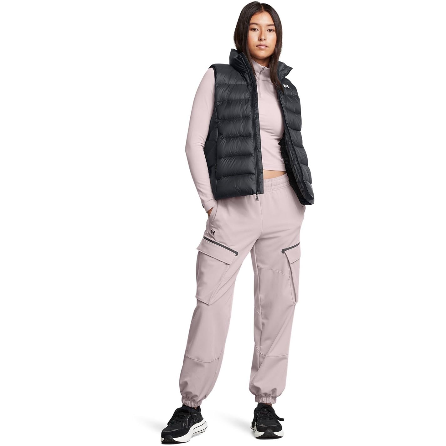 Spodnie Unstoppable Under Armour damskie fioletowe cargo high waist