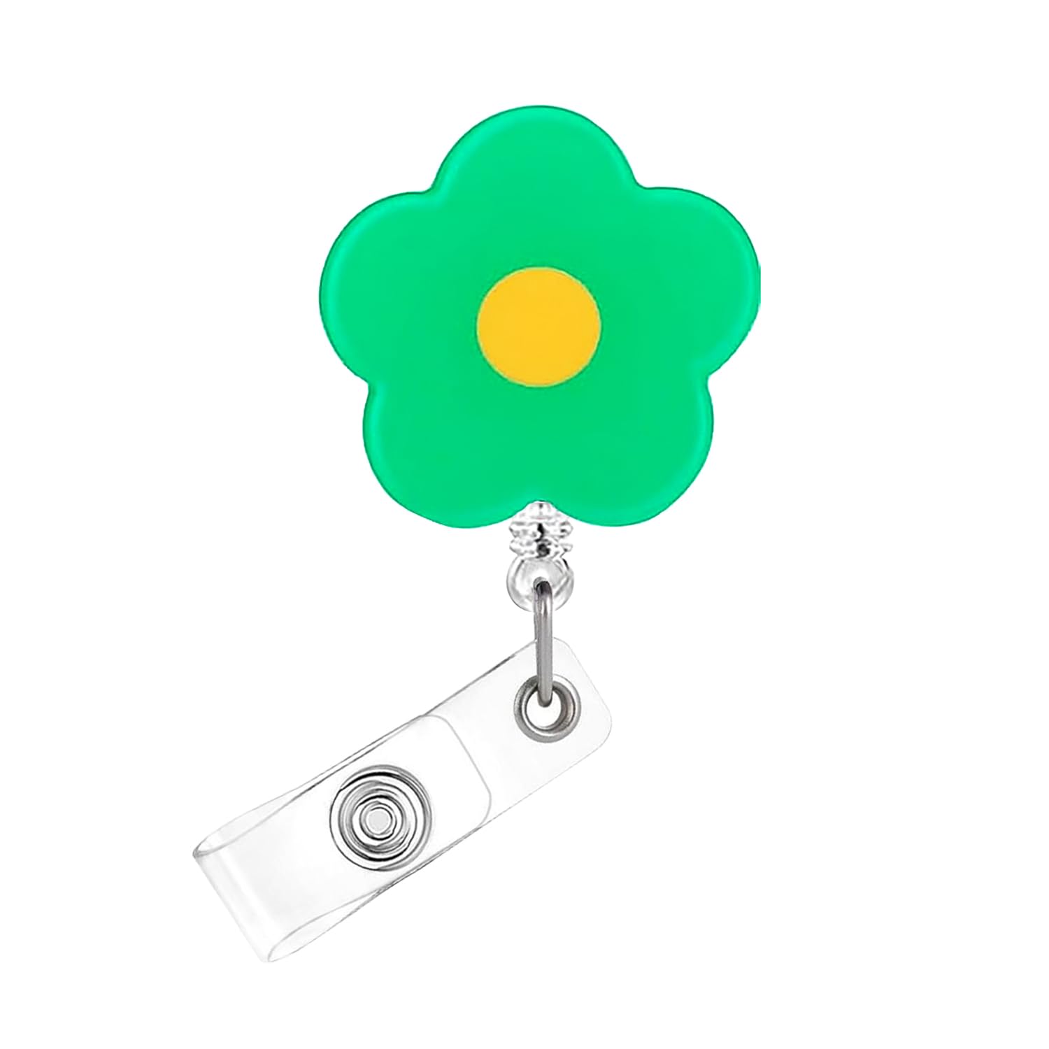 Green Flower Badge Reel,Cute Acrylic Badge for ID Card,Telescoping Retractable Badge Holder Alligator Clip Accessories for Nurse,Medical Worker,