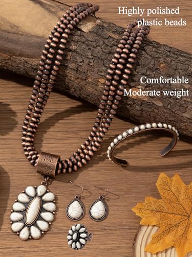 TOPACC Navajo Pearl Necklace Western Jewelry Set for Women Turquoise Necklace with Earrings Ring Cowgirl Accessory2